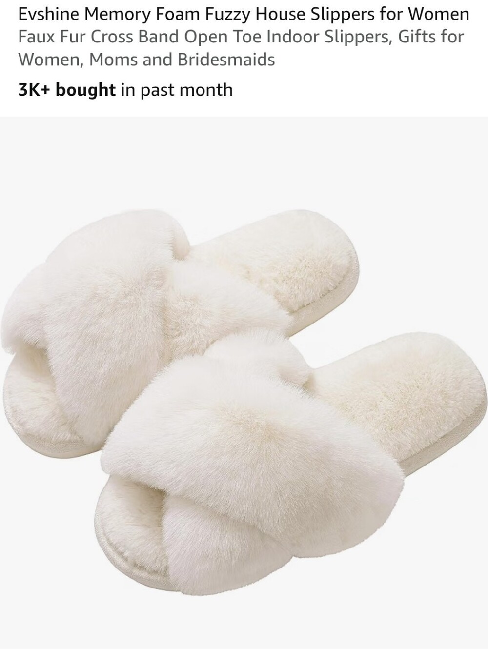 Women's Faux Fur Memory Foam Open Toe Slippers - White